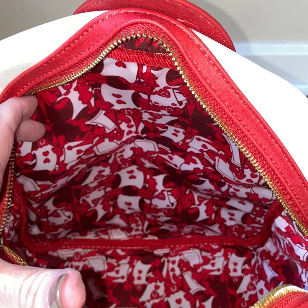 Disney Loungefly Alice in Wonderland Ace Queen of Hearts Mini Backpack Red White